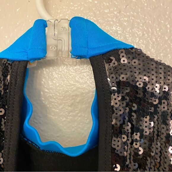 Glamour solo dance costume 2 piece style chevron rainbow black sequin Leotard SA - Picture 5 of 12